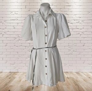 Blush shirt dress/Ivory/collared,short sleeve,waist back tie strap/semi sheer